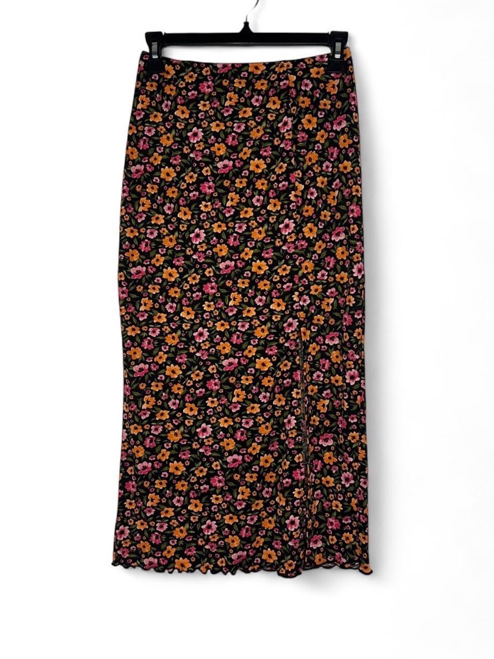 H&M Black Floral Maxi Skirt with Pink & Orange Blooms